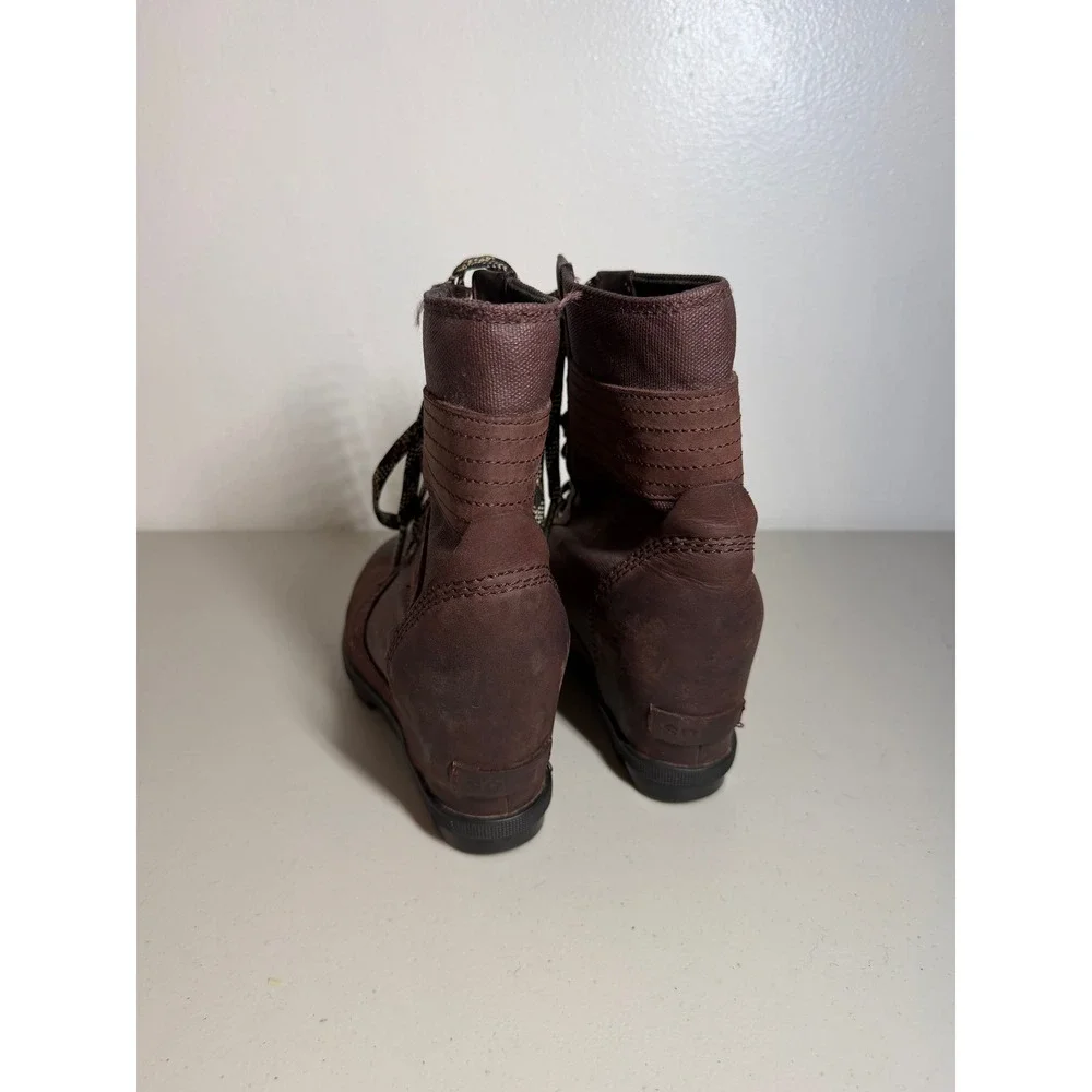 Sorel Joan of Arctic Wedge II Brown Genuine Leather Boots Womens 7.5
